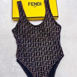 Designer-Inspired One Piece Swimsuit – FF Logo Monogram | High Leg Beachwear